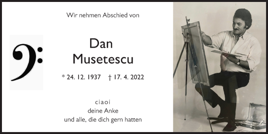 Traueranzeige von Dan Musetescu von Augsburger Allgemeine