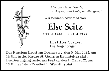 Traueranzeige von Else Seitz von Donauwörther Zeitung, Augsburger Allgemeine