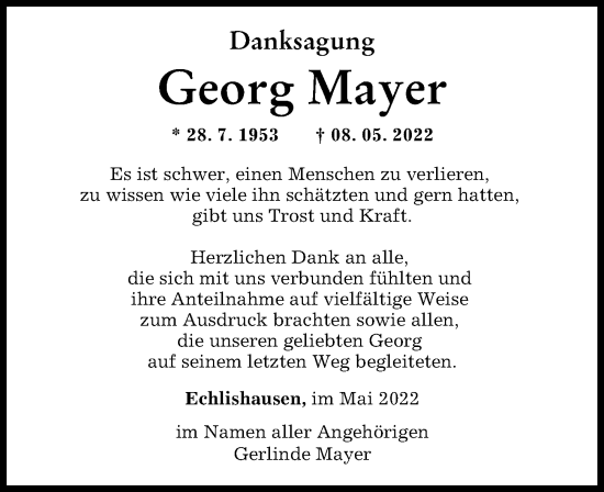 Traueranzeige von Georg Mayer von Günzburger Zeitung