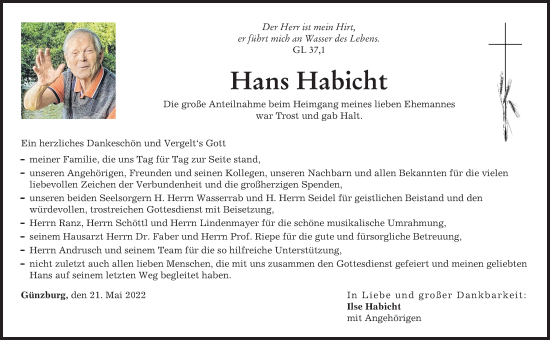 Traueranzeige von Hans Habicht von Günzburger Zeitung