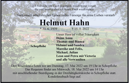 Traueranzeige von Helmut Hahn von Rieser Nachrichten