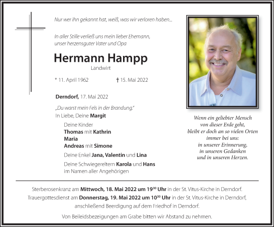 Traueranzeige von Hermann Hampp von Mindelheimer Zeitung