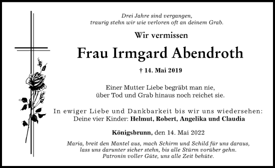 Traueranzeige von Irmgard Abendroth von Schwabmünchner Allgemeine