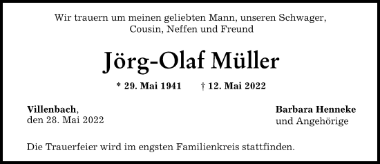 Traueranzeige von Jörg-Olaf Müller von Wertinger Zeitung