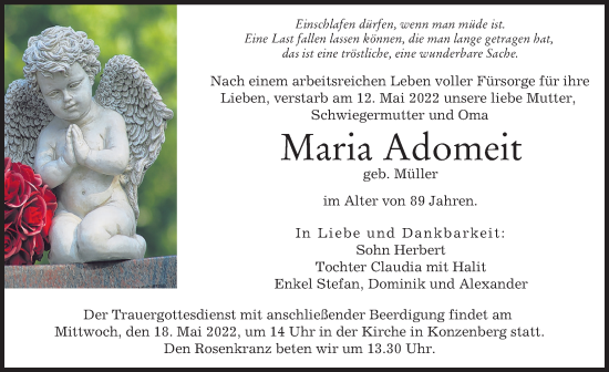 Traueranzeige von Maria Adomeit von Günzburger Zeitung