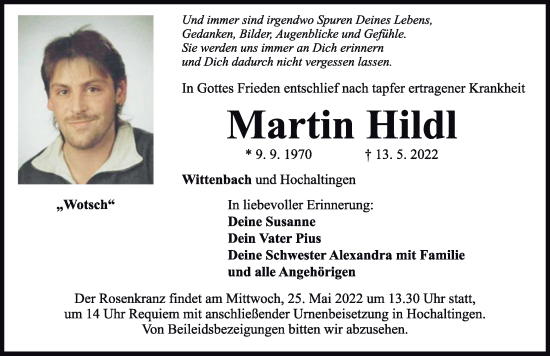 Traueranzeige von Martin Hildl von Rieser Nachrichten