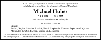 Traueranzeige von Michael Huber von Augsburger Allgemeine