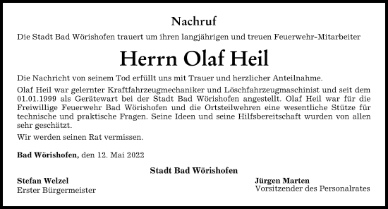 Traueranzeige von Olaf Heil von Mindelheimer Zeitung