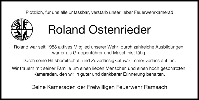  Traueranzeige für Roland Ostenrieder vom 03.05.2022 aus Landsberger Tagblatt