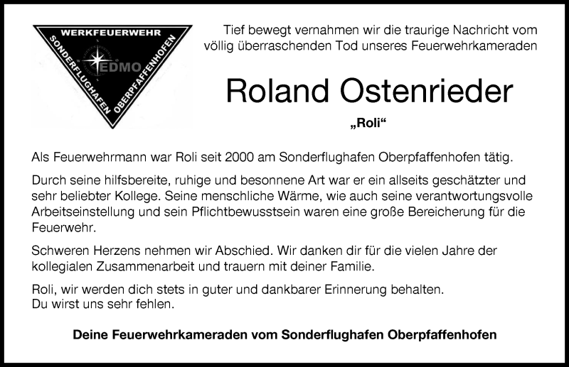  Traueranzeige für Roland Ostenrieder vom 04.05.2022 aus Landsberger Tagblatt