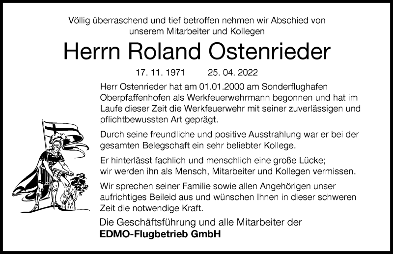  Traueranzeige für Roland Ostenrieder vom 04.05.2022 aus Landsberger Tagblatt