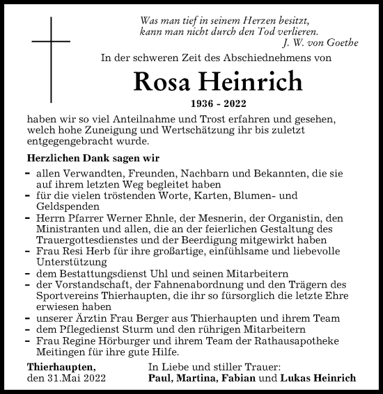 Traueranzeige von Rosa Heinrich von Augsburg-Land