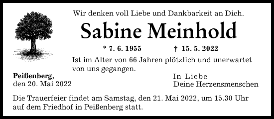 Traueranzeige von Sabine Meinhold von Augsburger Allgemeine