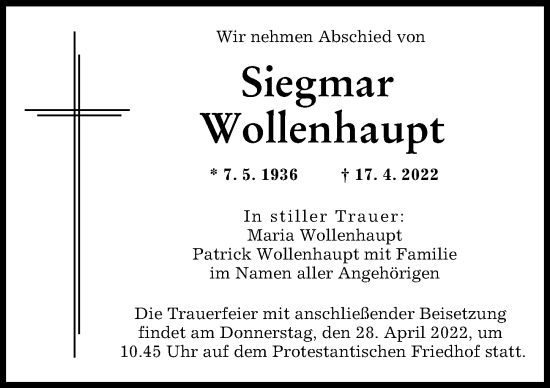 Traueranzeige von Siegmar Wollenhaupt von Augsburger Allgemeine