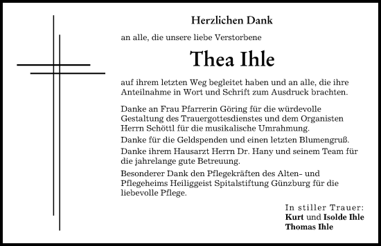 Traueranzeige von Thea Ihle von Günzburger Zeitung