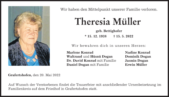 Traueranzeige von Theresia Müller von Neu-Ulmer Zeitung