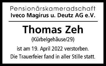 Traueranzeige von Thomas Zeh von Illertisser Zeitung, Günzburger Zeitung, Neu-Ulmer Zeitung