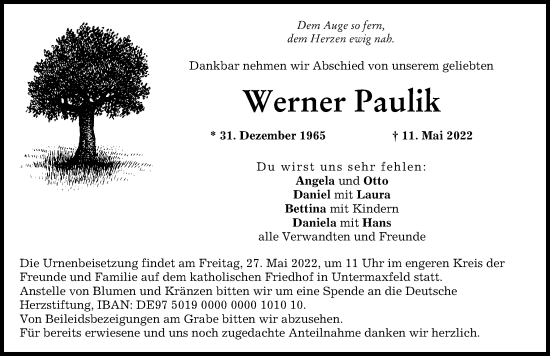 Traueranzeige von Werner Paulik von Neuburger Rundschau