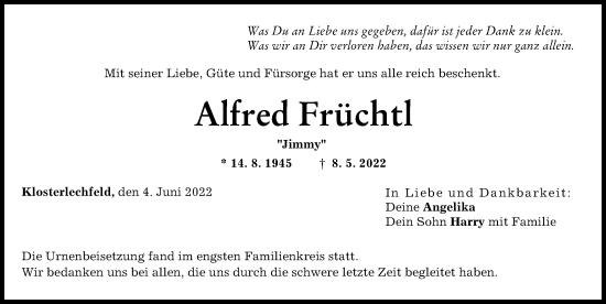 Traueranzeige von Alfred Früchtl von Schwabmünchner Allgemeine