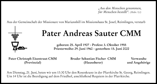 Traueranzeige von Andreas Sauter von Rieser Nachrichten