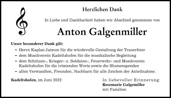 Traueranzeige von Anton Galgenmiller von Neu-Ulmer Zeitung