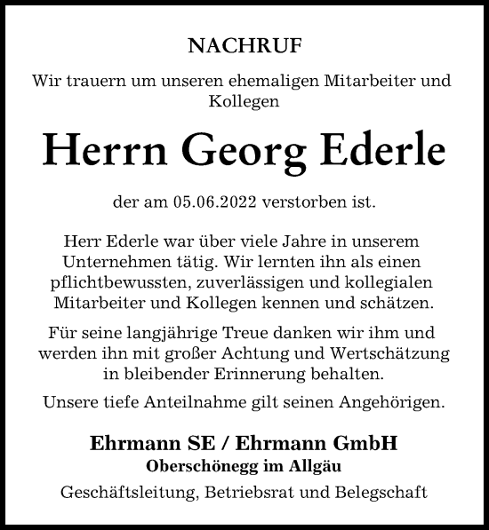 Traueranzeige von Georg Ederle von Illertisser Zeitung