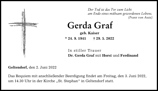 Traueranzeige von Gerda Graf von Landsberger Tagblatt