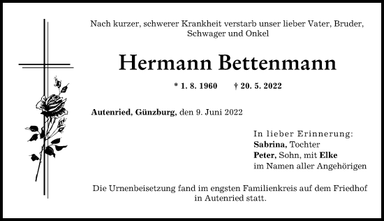 Traueranzeige von Hermann Bettenmann von Günzburger Zeitung