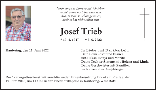 Traueranzeige von Josef Trieb von Landsberger Tagblatt
