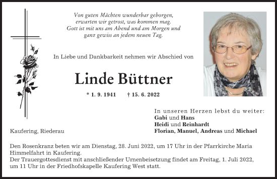 Traueranzeige von Linde Büttner von Landsberger Tagblatt