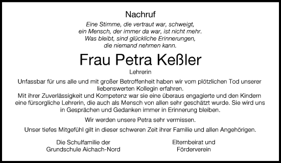 Traueranzeige von Petra Keßler von Aichacher Nachrichten