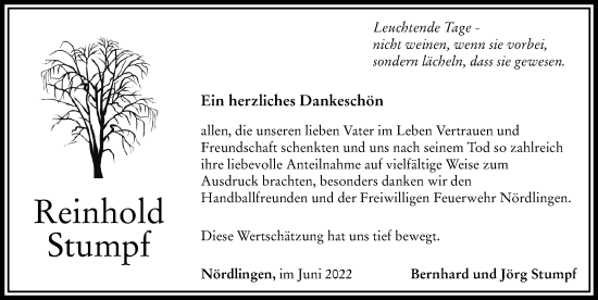 Traueranzeige von Reinhold Stumpf von Rieser Nachrichten