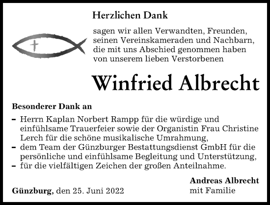 Traueranzeige von Winfried Albrecht von Günzburger Zeitung