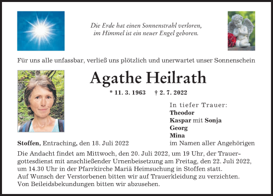 Traueranzeige von Agathe Heilrath von Landsberger Tagblatt