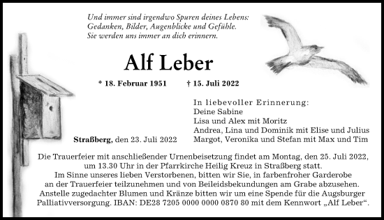 Traueranzeige von Alf Leber von Augsburger Allgemeine