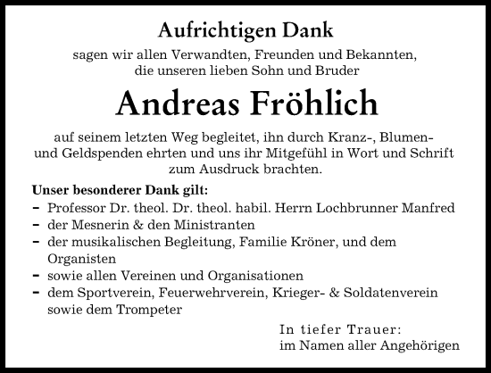 Traueranzeige von Andreas Fröhlich von Augsburg-Land