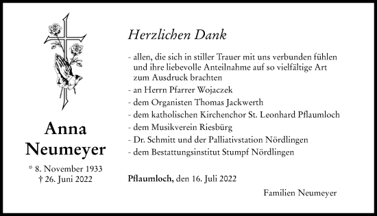 Traueranzeige von Anna Neumeyer von Rieser Nachrichten