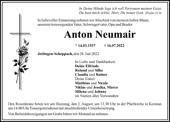 Traueranzeige von Anton Neumair von Günzburger Zeitung