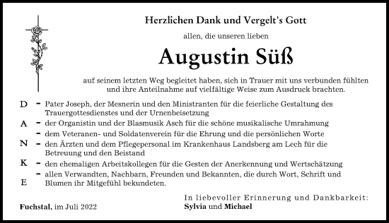 Traueranzeige von Augustin Süß von Landsberger Tagblatt