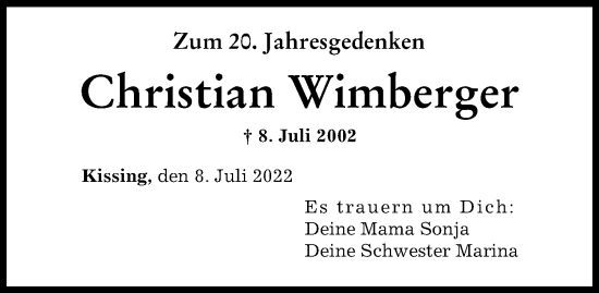 Traueranzeige von Christian Wimberger von Augsburger Allgemeine