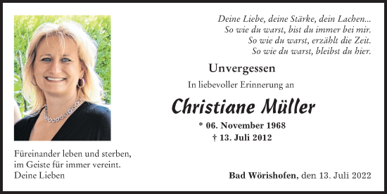 Traueranzeige von Christiane Müller von Mindelheimer Zeitung