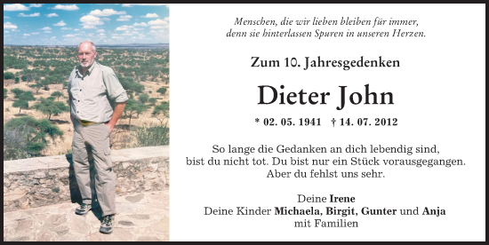 Traueranzeige von Dieter John von Augsburg-Land