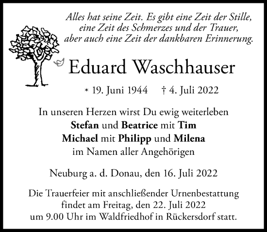 Traueranzeige von Eduard Waschhauser von Neuburger Rundschau