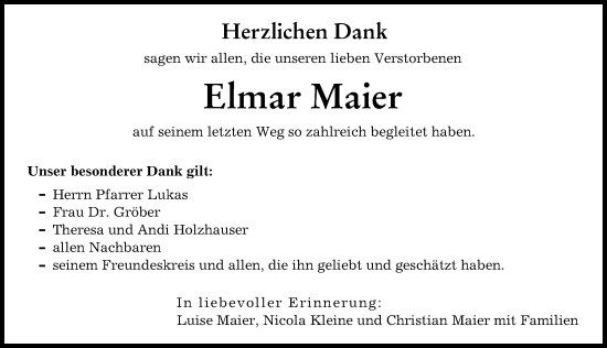 Traueranzeige von Elmar Maier von Schwabmünchner Allgemeine