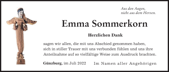 Traueranzeige von Emma Sommerkorn von Günzburger Zeitung