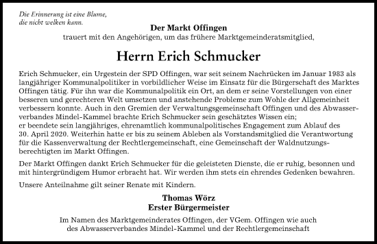 Traueranzeige von Erich Schmucker von Günzburger Zeitung
