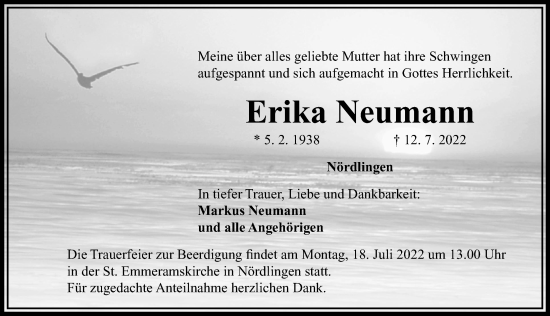 Traueranzeige von Erika Neumann von Rieser Nachrichten