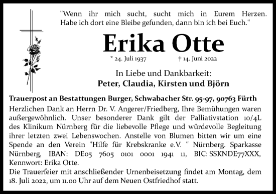 Traueranzeige von Erika Otte von Augsburger Allgemeine