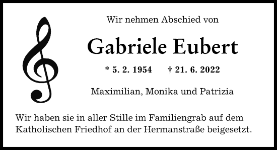Traueranzeige von Gabriele Eubert von Augsburger Allgemeine