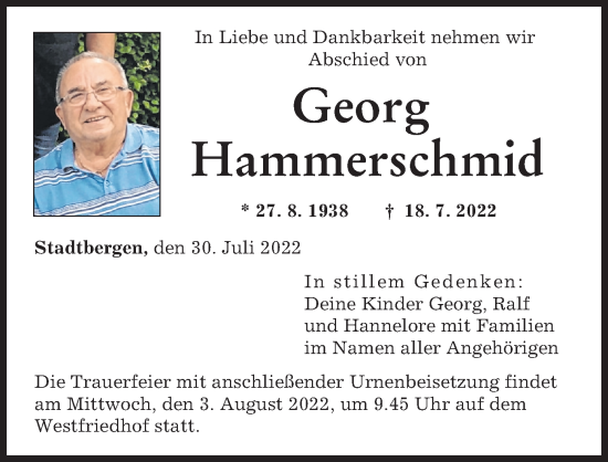 Traueranzeige von Georg Hammerschmid von Augsburger Allgemeine